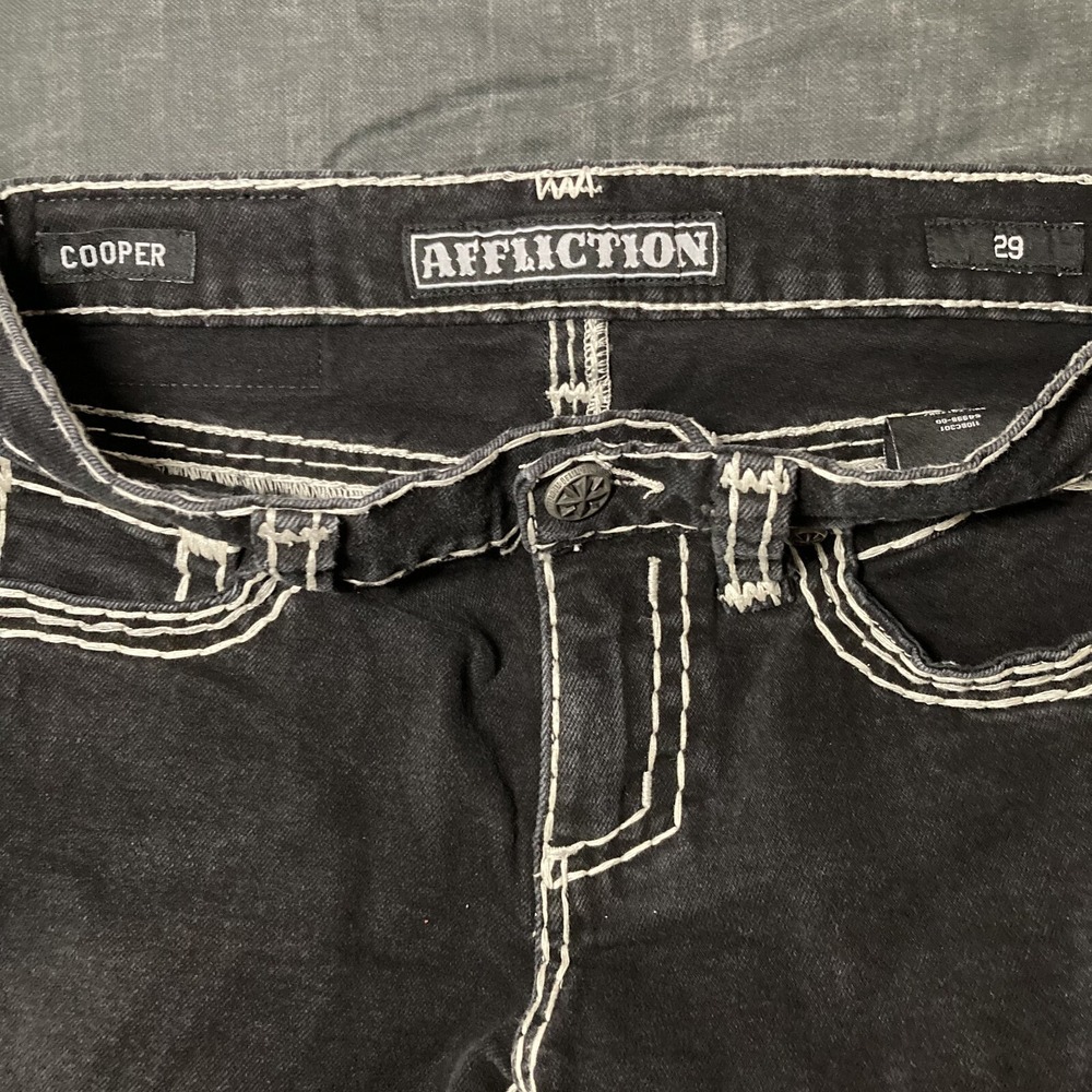 Affliction Jeans Womens Size 29 Cooper Straight Leg Thick Stitch Embroidered Y2K - Picture 8 of 9
